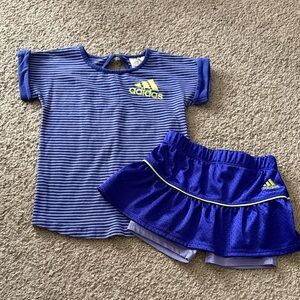 Adidas Blue Striped Tee and Skirt Set with Yellow Accents